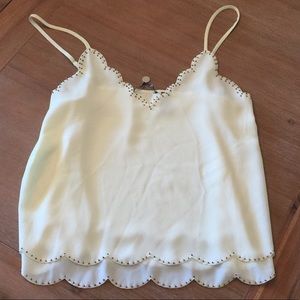 Buckle scalloped beaded blouse tank